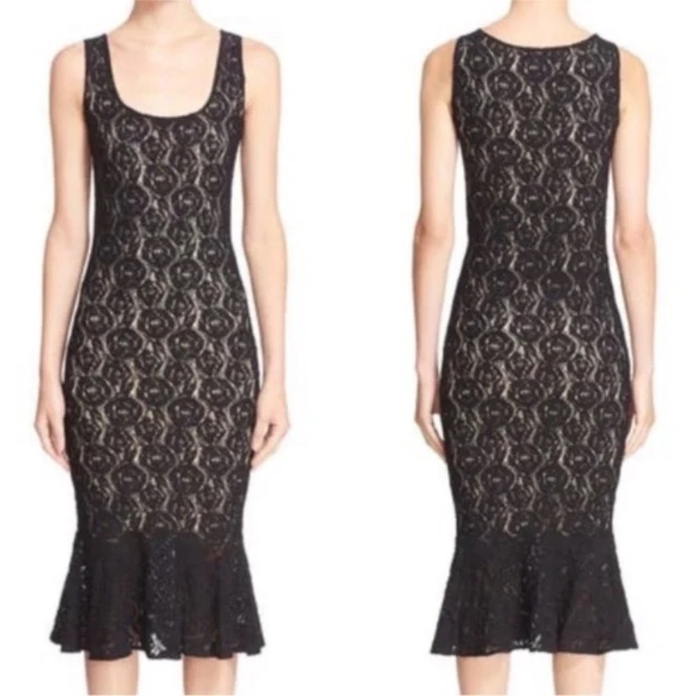 Fuzzi Black Lace Sheer Midi Dress M